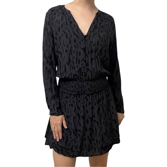 Rails Mini Dress Smocked Long Sleeve Dainty Jasmine Spotted Slate Size Small - Picture 8 of 8